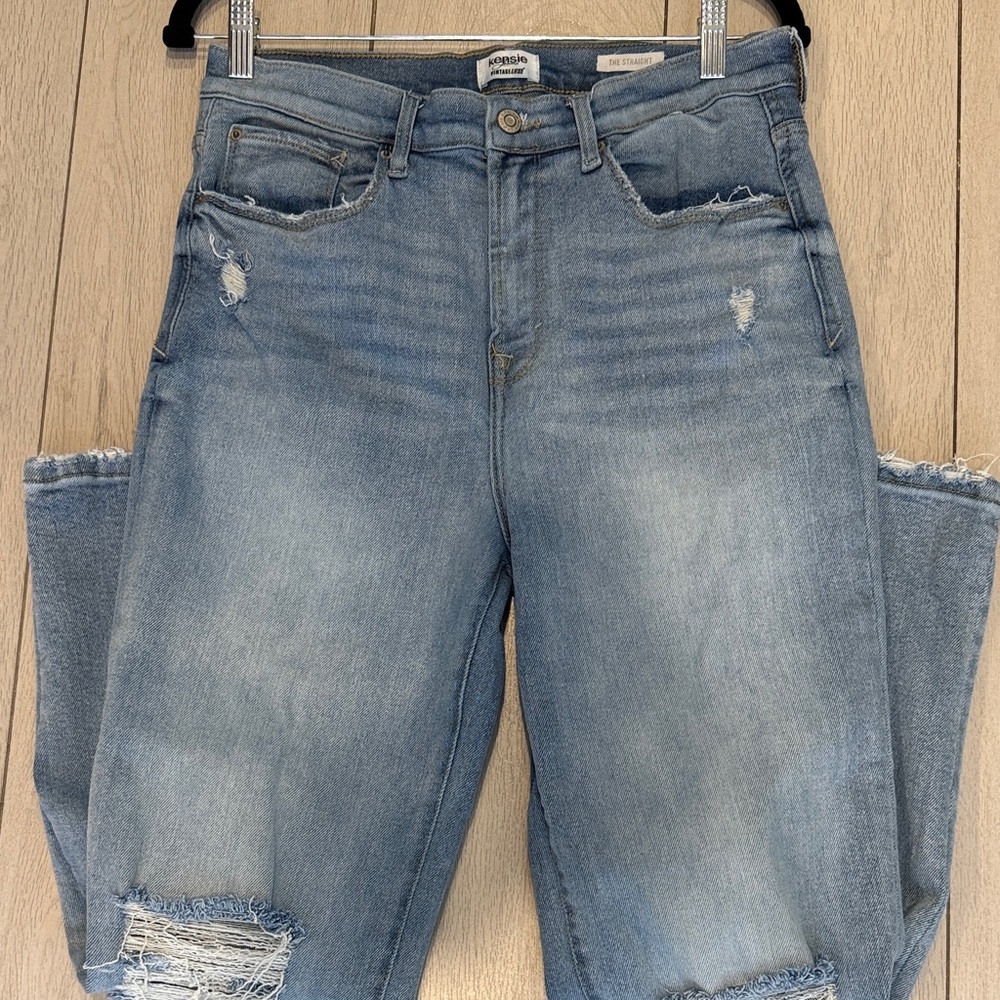 Kensie Vintage Luxe Straight Leg Distressed Knees Denim Size 12
